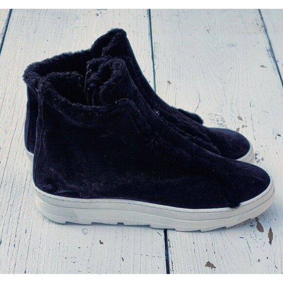 Joyks Italy Made Womens Black Fur Lined Suede Leather Ankle Booties US 7.5 EU 38